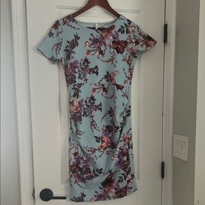 Maternity Light Blue Floral Short-Sleeve Dress